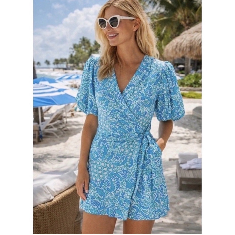 New Lilly Pulitzer Sailynn Short Sleeve Romper Resort White Goombay Groves, XL
